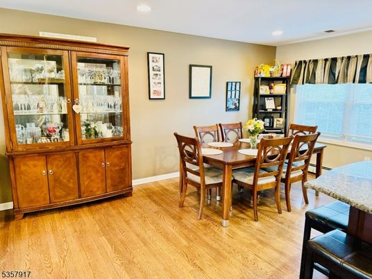 Dining room, Interior, Recessed Lighting, Wood Texture Flooring