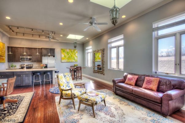 Interior, Kitchen, Living room, Pendant Lights, Recessed Lighting, Stainless Steel Appliances, Wood Texture Flooring