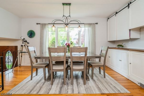 Dining room, Interior, Pendant Lights, Wood Texture Flooring