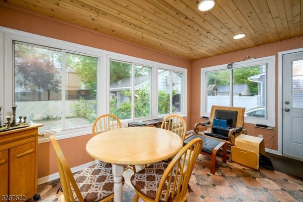 Dining room, Interior, Recessed Lighting, Sun Room, Wooden Ceilings