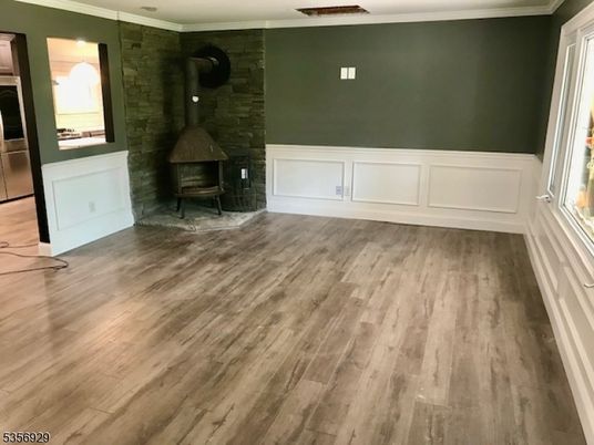 Empty room, Fireplace, Interior, Stone Walls, Wood Texture Flooring