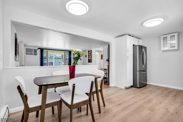 Dining room, Interior, Kitchen, Stainless Steel Appliances, Wood Texture Flooring