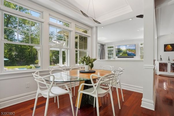 Dining room, Interior, Recessed Lighting, Wood Texture Flooring