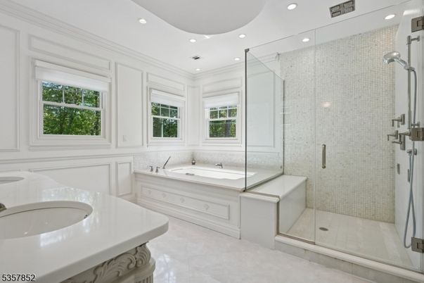 Bathroom, Dual Sink Vanities, Glass Shower, Interior, Recessed Lighting