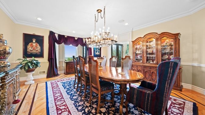 Chandelier, Dining room, Interior, Recessed Lighting, Wood Texture Flooring