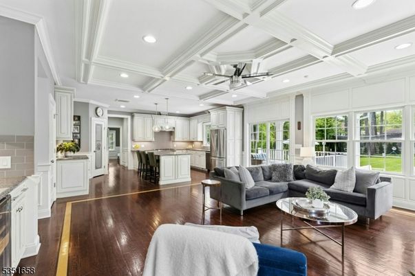 Interior, Kitchen, Living room, Pendant Lights, Recessed Lighting, Stainless Steel Appliances, Wood Texture Flooring