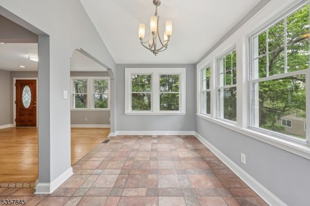 Chandelier, Empty room, Interior, Recessed Lighting, Wood Texture Flooring