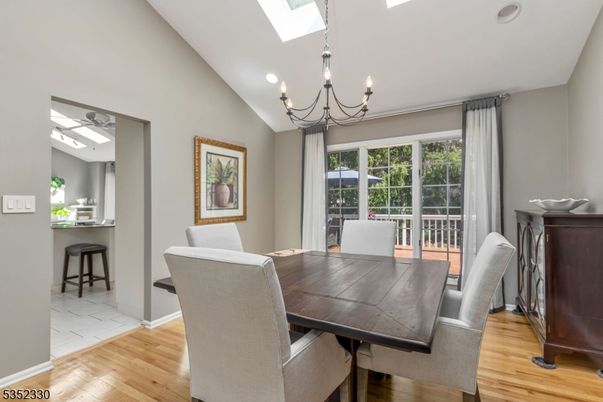 Chandelier, Dining room, Interior, Recessed Lighting, Wood Texture Flooring