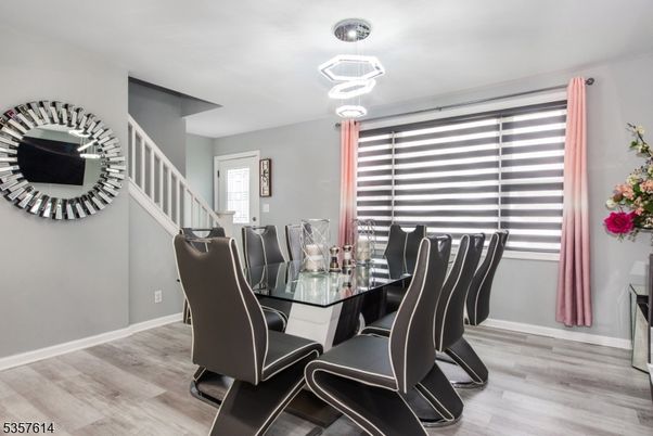 Dining room, Interior, Pendant Lights, Wood Texture Flooring