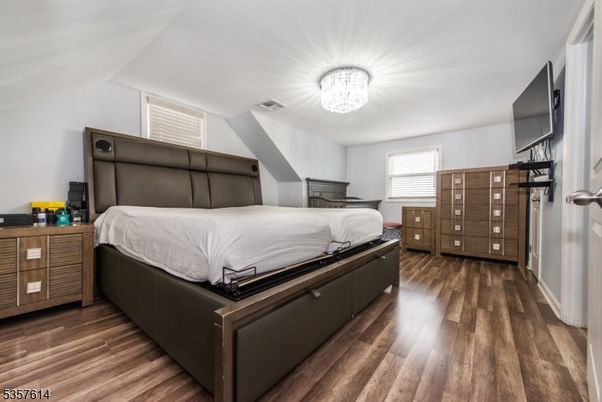 Bedroom, Chandelier, Interior, Wood Texture Flooring