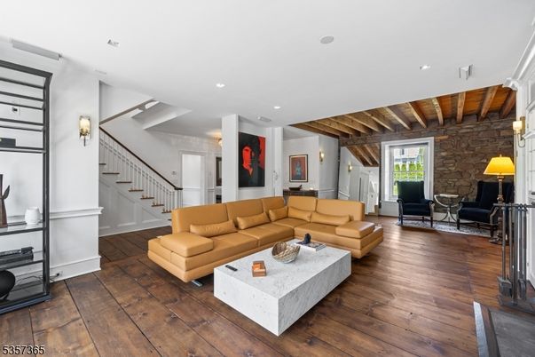 Interior, Living room, Recessed Lighting, Stone Walls, Wooden Beams, Wooden Ceilings, Wood Texture Flooring