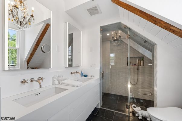 Bathroom, Chandelier, Dual Sink Vanities, Glass Shower, Interior