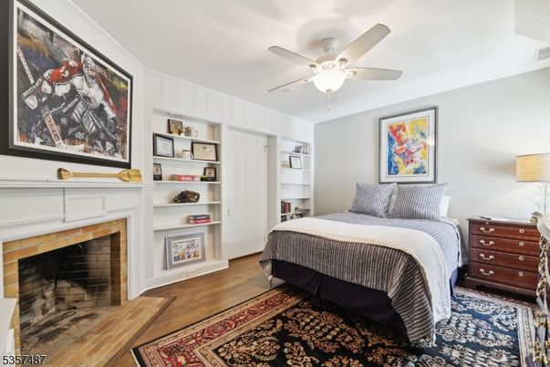 Bedroom, Fireplace, Interior, Wood Texture Flooring