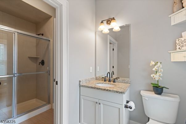 Bathroom, Glass Shower, Interior, Wood Texture Flooring