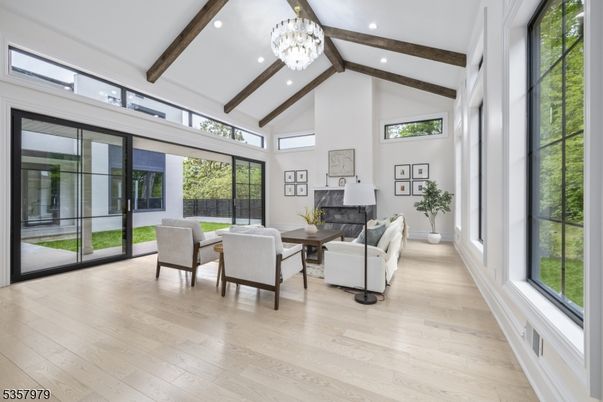 Fireplace, Interior, Living room, Recessed Lighting, Wooden Beams, Wood Texture Flooring
