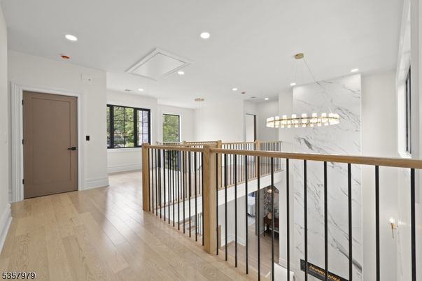 Chandelier, Interior, Marble Walls, Pendant Lights, Recessed Lighting, Wood Texture Flooring