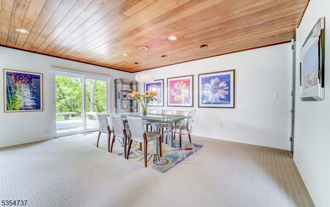 Dining room, Interior, Pendant Lights, Recessed Lighting, Wooden Ceilings