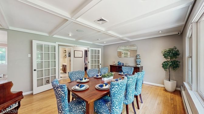 Dining room, Interior, Recessed Lighting, Wood Texture Flooring
