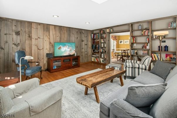 Interior, Living room, Recessed Lighting, Wood Texture Flooring, Wooden Walls