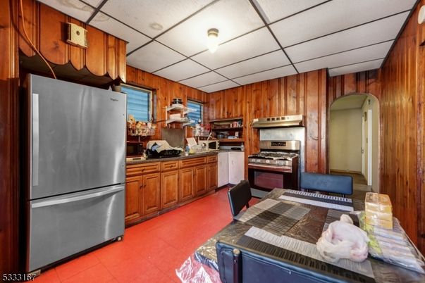 Interior, Kitchen, Stainless Steel Appliances, Wooden Walls