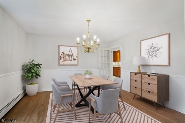 Chandelier, Dining room, Interior, Wood Texture Flooring