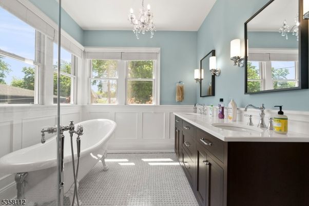 Bathroom, Chandelier, Dual Sink Vanities, Free Standing Baths, Interior