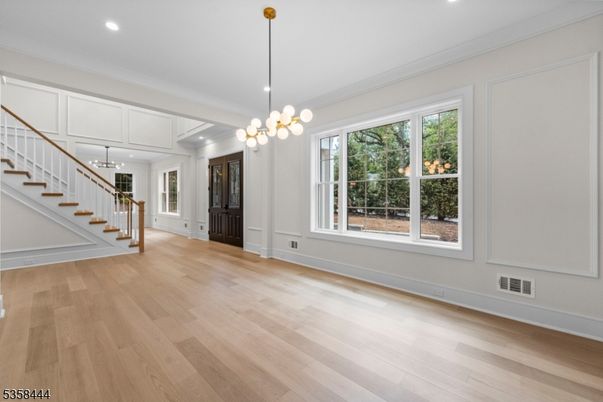 Empty room, Interior, Pendant Lights, Recessed Lighting, Wood Texture Flooring