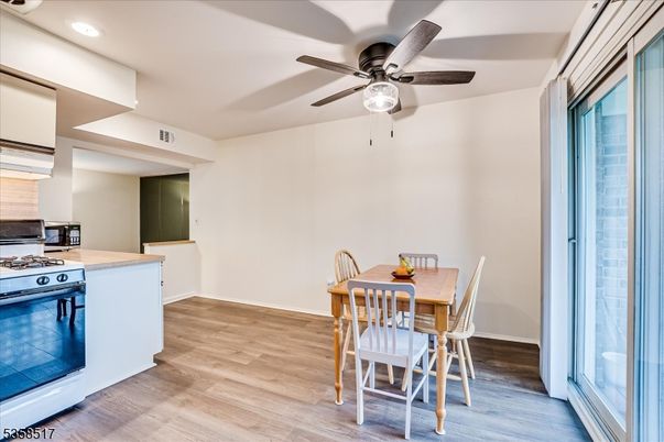 Dining room, Interior, Kitchen, Recessed Lighting, Wood Texture Flooring