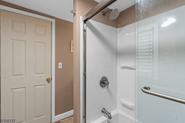 Bathroom, Glass Shower, Interior, Wood Texture Flooring