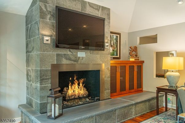 Fireplace, Interior, Recessed Lighting, Wood Texture Flooring