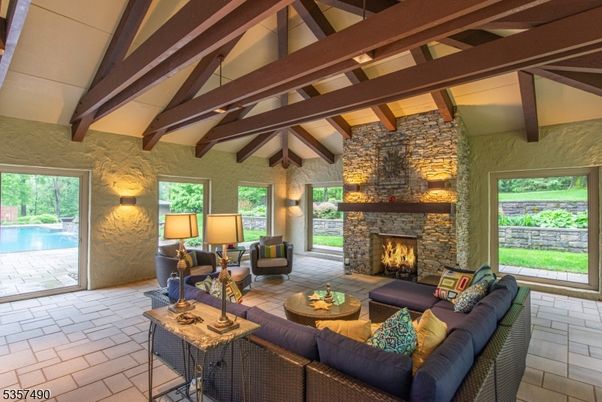 Fireplace, Interior, Living room, Stone Walls, Wooden Beams