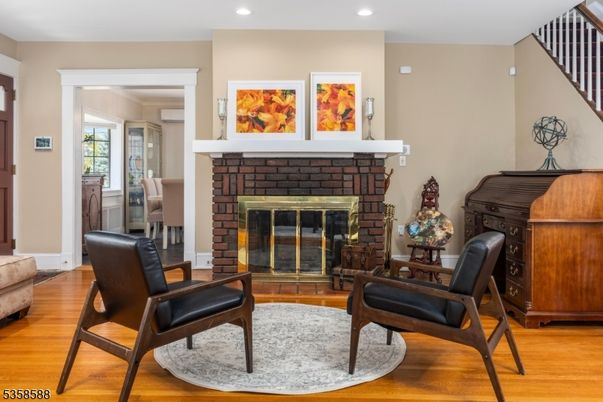 Fireplace, Interior, Recessed Lighting, Wood Texture Flooring
