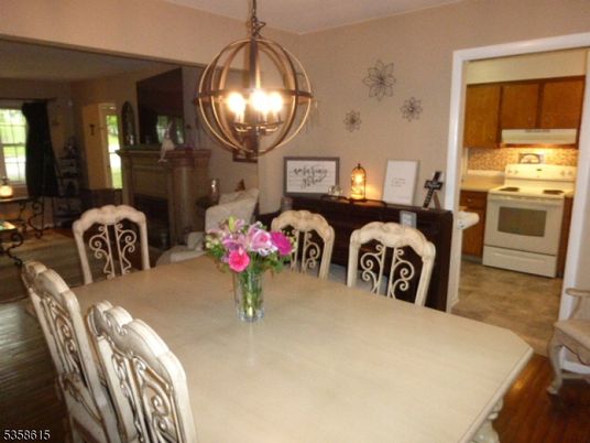 Dining room, Fireplace, Interior, Kitchen, Pendant Lights