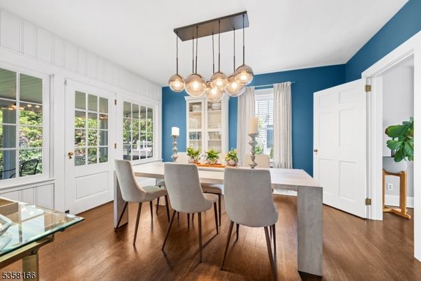 Dining room, Interior, Pendant Lights, Wood Texture Flooring