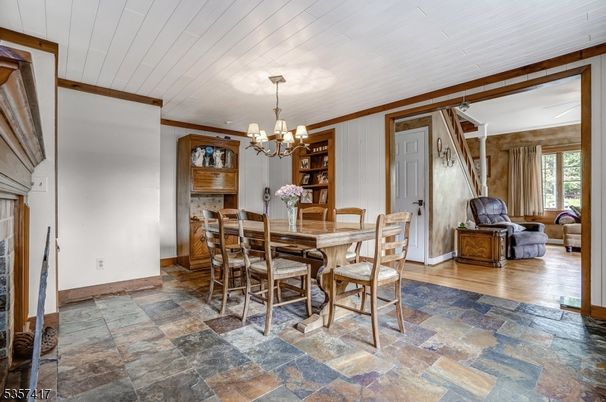 Chandelier, Dining room, Interior, Wood Texture Flooring