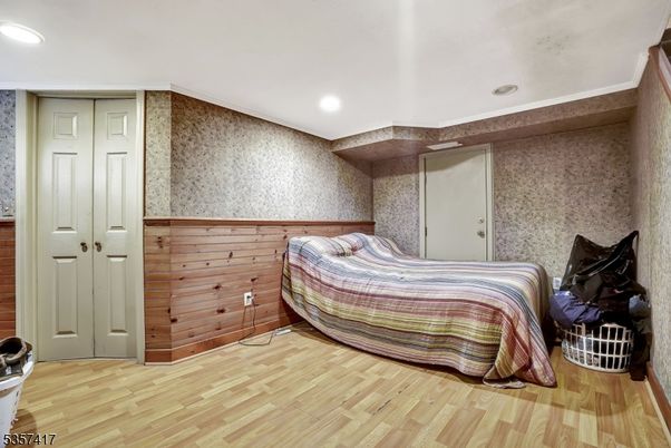 Bedroom, Interior, Recessed Lighting, Wood Texture Flooring, Wooden Walls