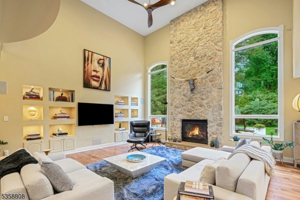 Fireplace, Interior, Living room, Stone Walls, Wood Texture Flooring
