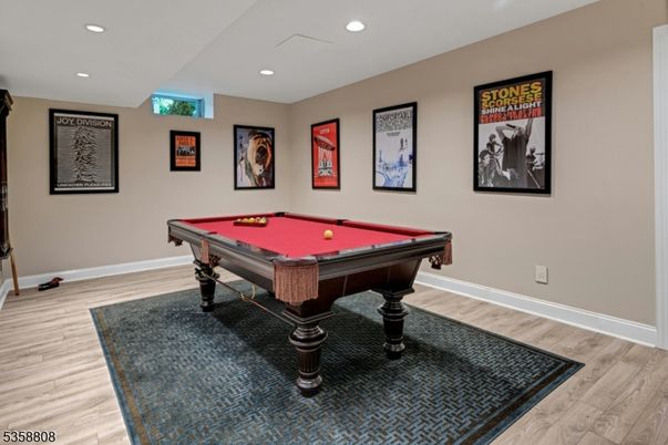 Billiard Table, Game Room, Interior, Recessed Lighting, Wood Texture Flooring