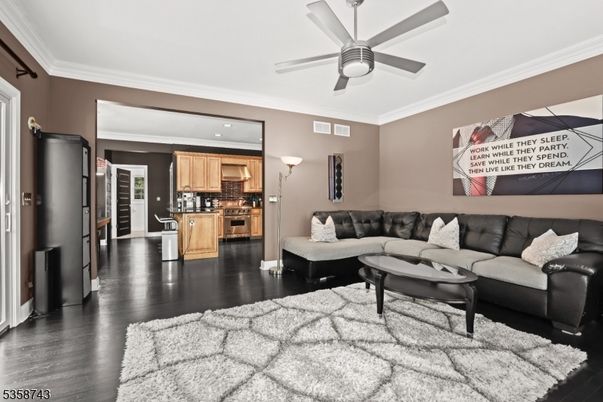Interior, Kitchen, Living room, Recessed Lighting, Stainless Steel Appliances, Wood Texture Flooring