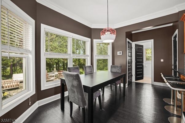 Dining room, Interior, Pendant Lights, Wood Texture Flooring
