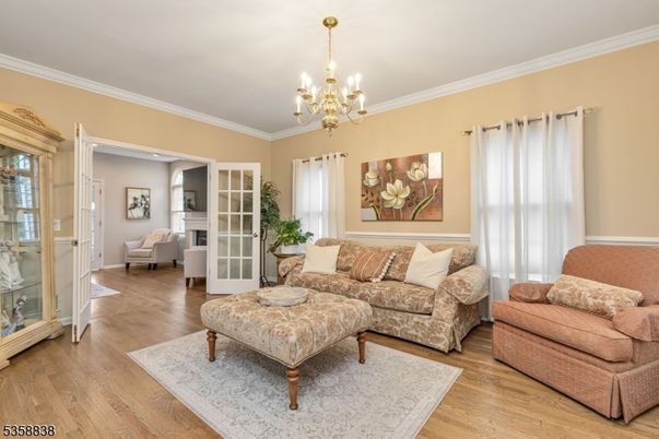 Chandelier, Fireplace, Interior, Living room, Wood Texture Flooring