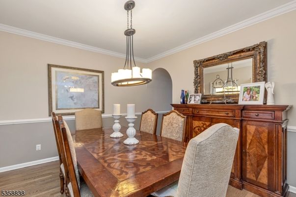 Dining room, Interior, Pendant Lights, Wood Texture Flooring