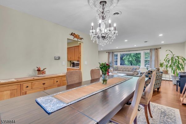 Chandelier, Dining room, Interior, Living room, Recessed Lighting, Wood Texture Flooring