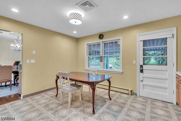 Chandelier, Dining room, Interior, Recessed Lighting, Wood Texture Flooring
