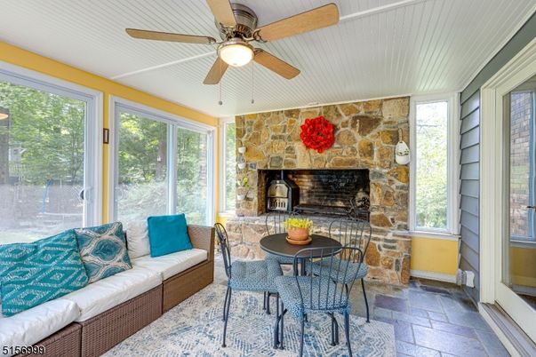 Dining room, Fireplace, Interior, Stone Walls, Sun Room