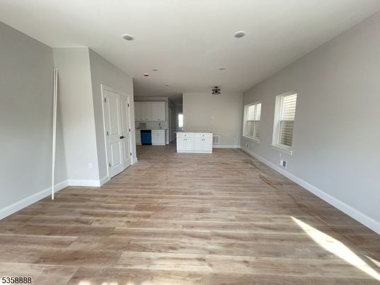 Empty room, Interior, Kitchen, Recessed Lighting, Wood Texture Flooring