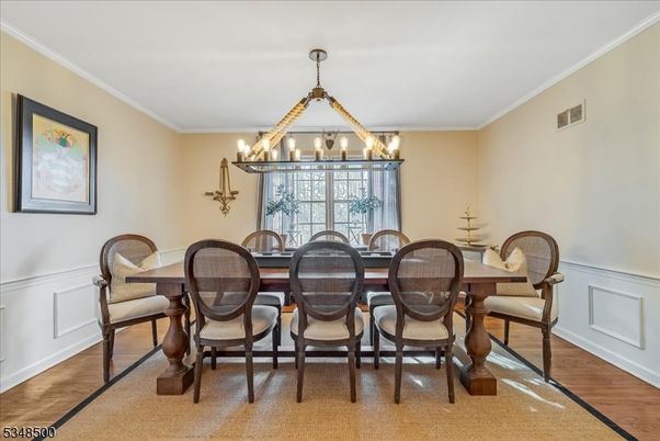 Chandelier, Dining room, Interior, Wood Texture Flooring