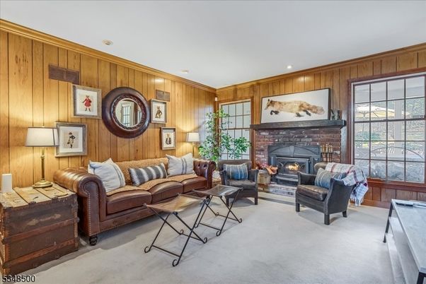 Fireplace, Interior, Living room, Recessed Lighting, Wooden Walls