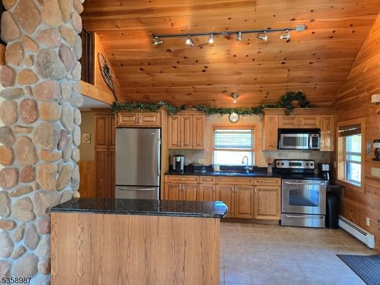 Interior, Kitchen, Stainless Steel Appliances, Stone Walls, Wooden Ceilings, Wooden Walls