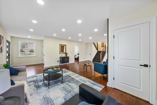 Interior, Living room, Recessed Lighting, Wood Texture Flooring